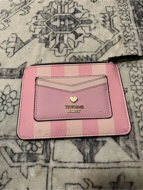 Victoria's Secret Pink Striped Cardholder Wristlet with Gold Heart